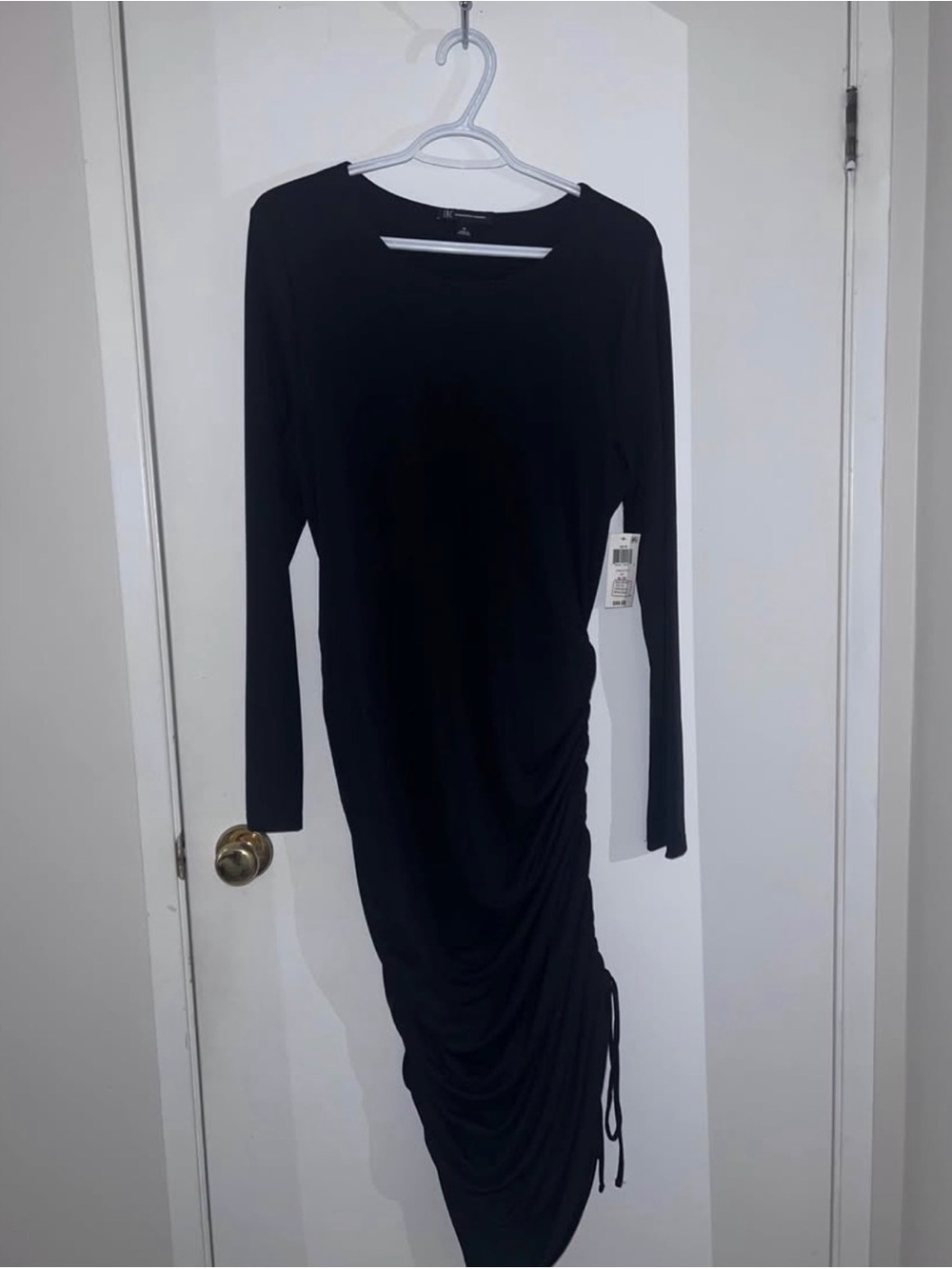 INC International Concepts Black Asymmetrical Ruched Long Sleeve Dress